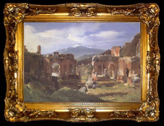 framed  Achille-Etna Michallon Ruins of the Theater at Taormina (Sicily) (mk05), ta009-2